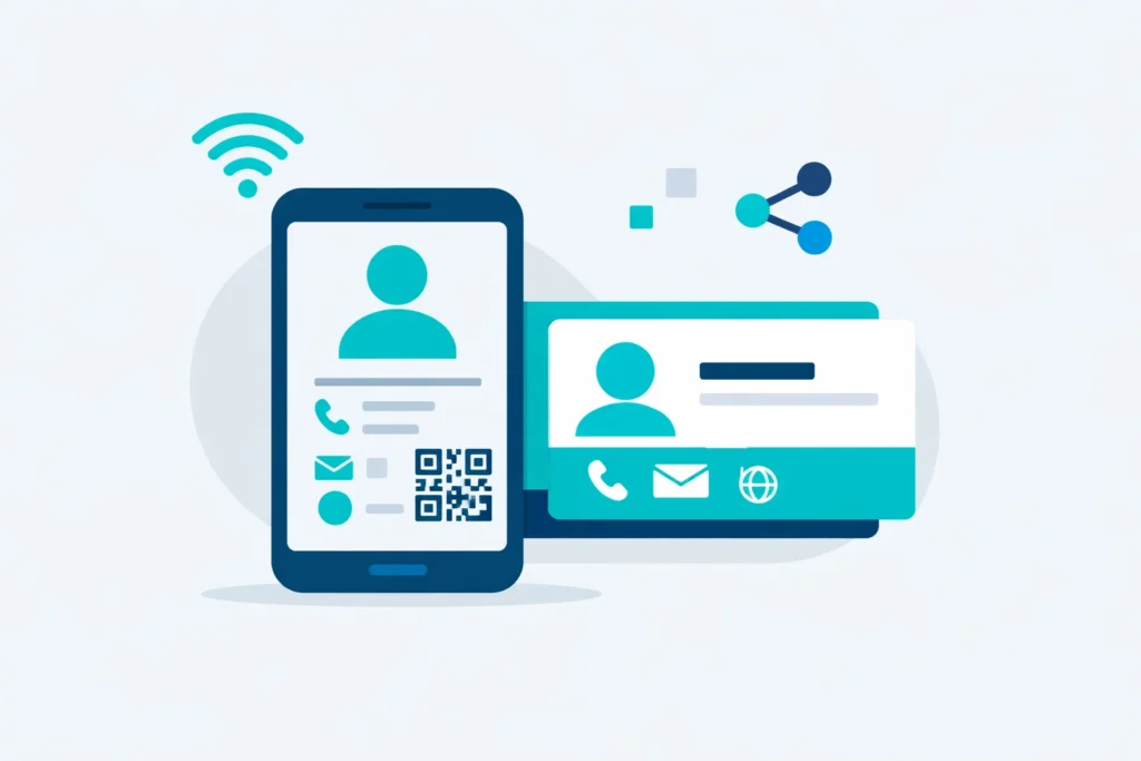 Digitale Visitenkarten als minimalistische Smartphone‑Illustration