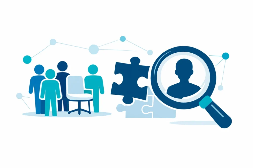 Illustration Fachkräftemangel in Deutschland mit leerem Stuhl und Puzzle.