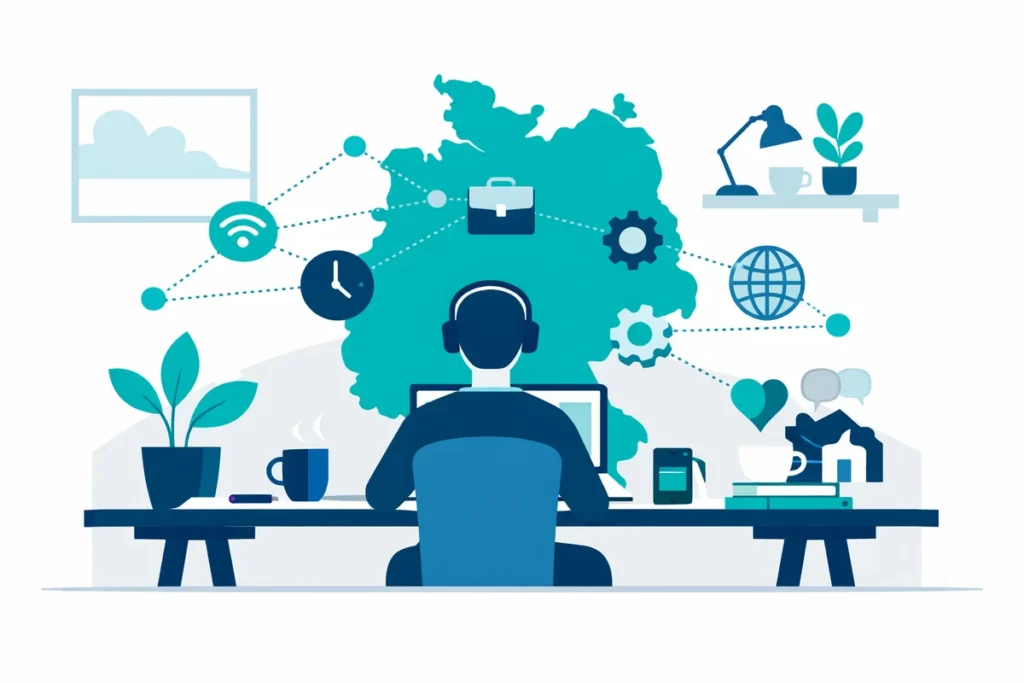 Homeoffice Deutschland Illustration mit Laptop und Deutschlandkarte.