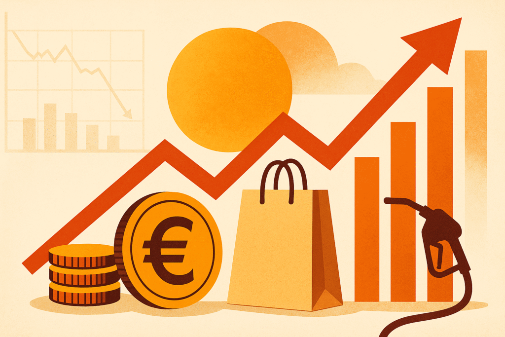 Inflation Definition: Fiktives Beitragsbild zur Inflation mit Graphen, Münzen und Pfeilen