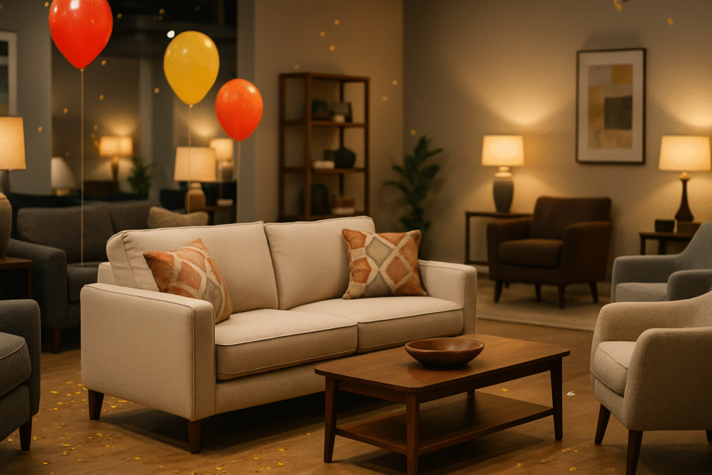 Black Friday Möbel: Fiktives Bild zu Reduziertgekauften Möbeln in einem Wohnzimmer