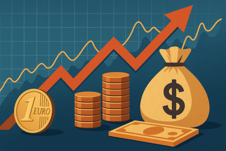 Inflation Definition: Fiktives Beitragsbild zum Thema Inflation mit Graphen, Münzen und Geldscheinen
