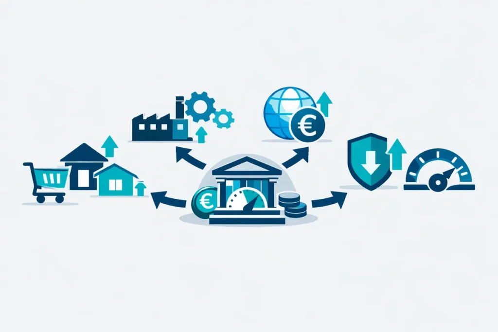 Leitzins Auswirkungen auf Konsum, Investitionen, Währung und Inflation.