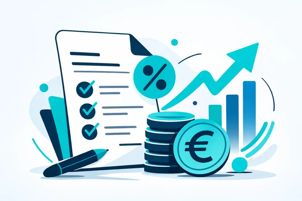 Lohnsteuer Freibeträge Illustration mit Grundfreibetrag, Steuerformular und Euro‑Symbol.