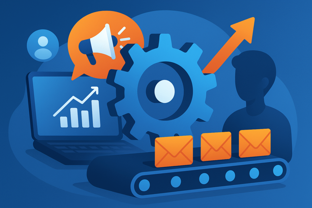 Marketing Automation Agentur: Fiktives Bild mit Piktogrammen passend zum Thema