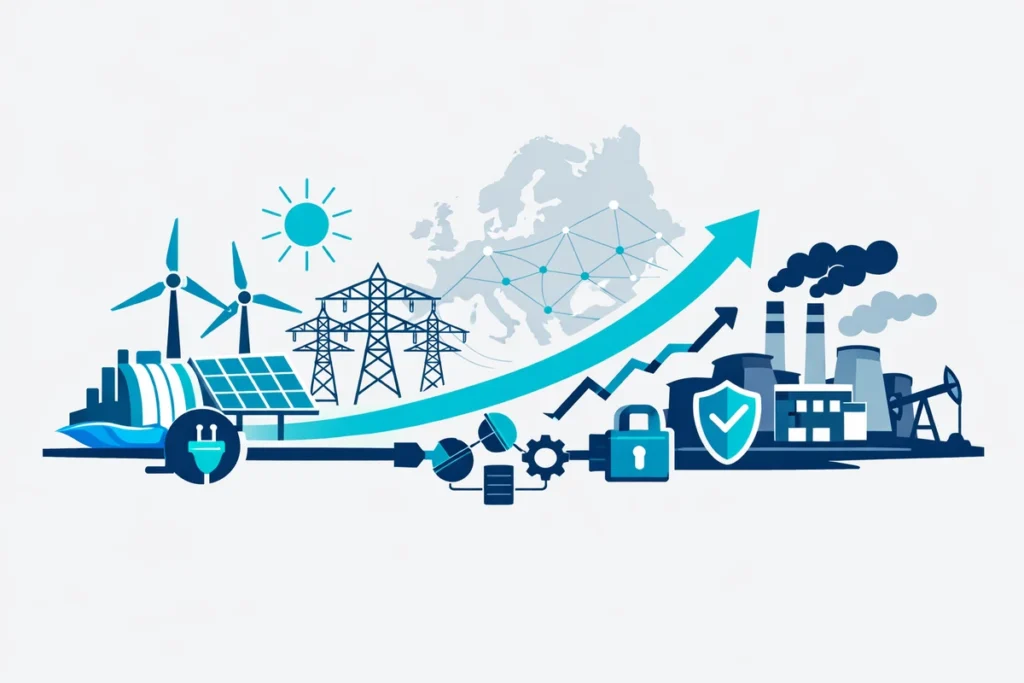Energieversorgung im Wandel von Fossilen zu Erneuerbaren Quellen.