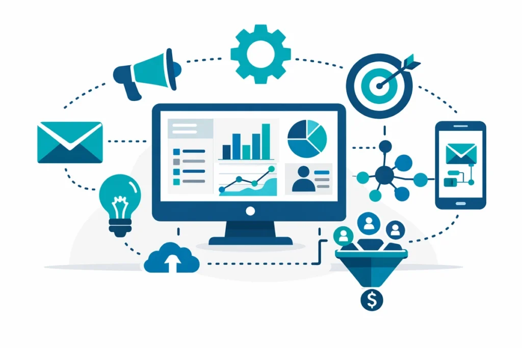 Marketing automation Agentur digital dashboards vernetzte Kanäle und Automatisierung.