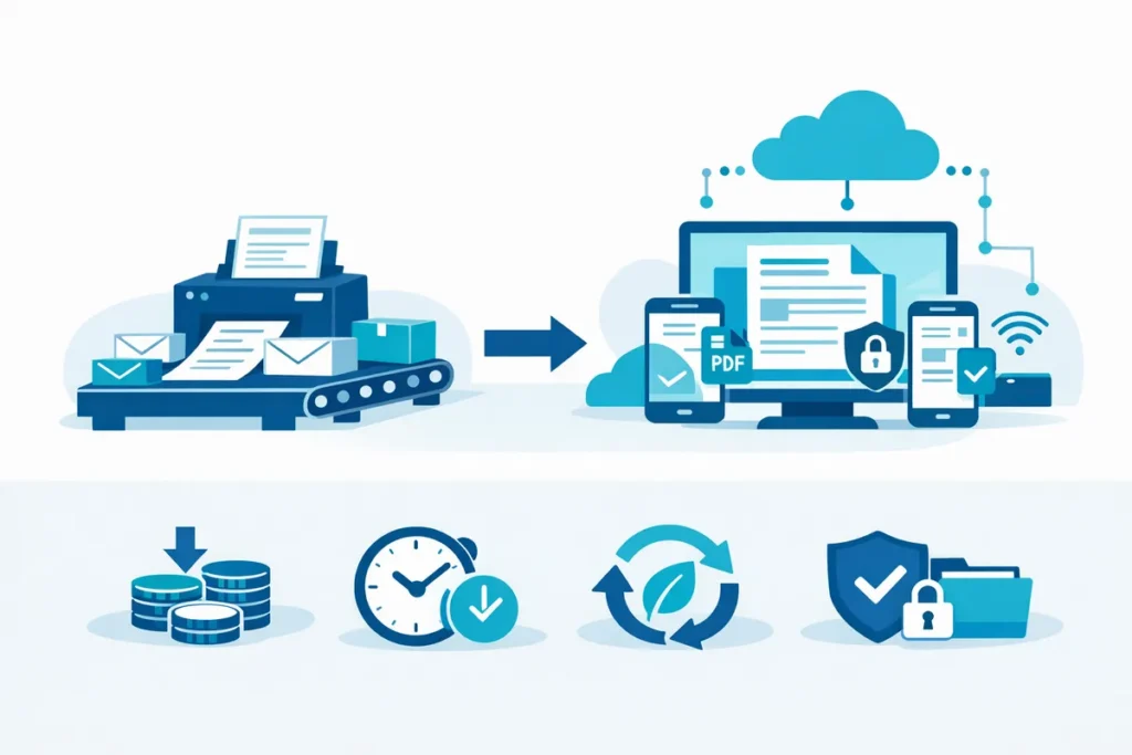 Digitale Lohnabrechnung Personalwesen Prozess mit Papier- und digitalen Abrechnungen.